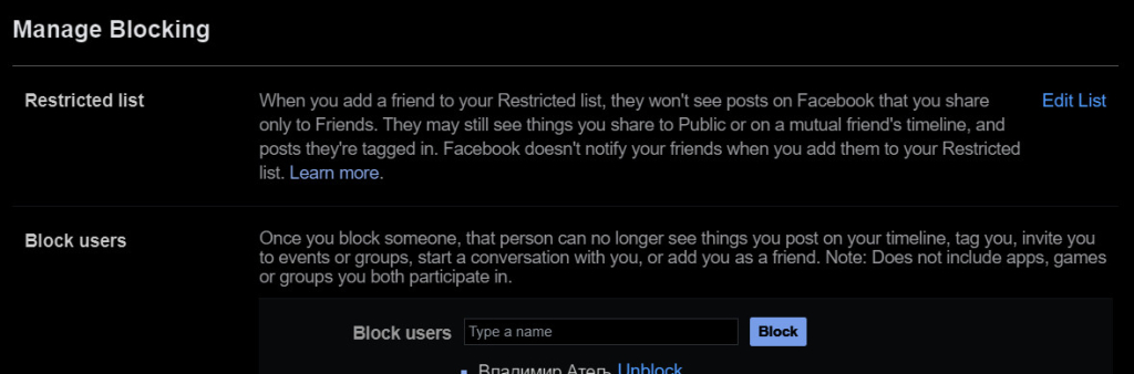 facebook blocking