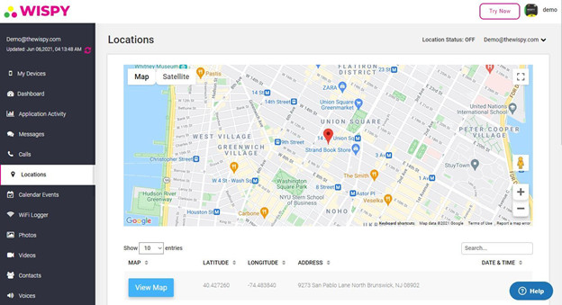 TheWiSpy App GPS Tracking Interface